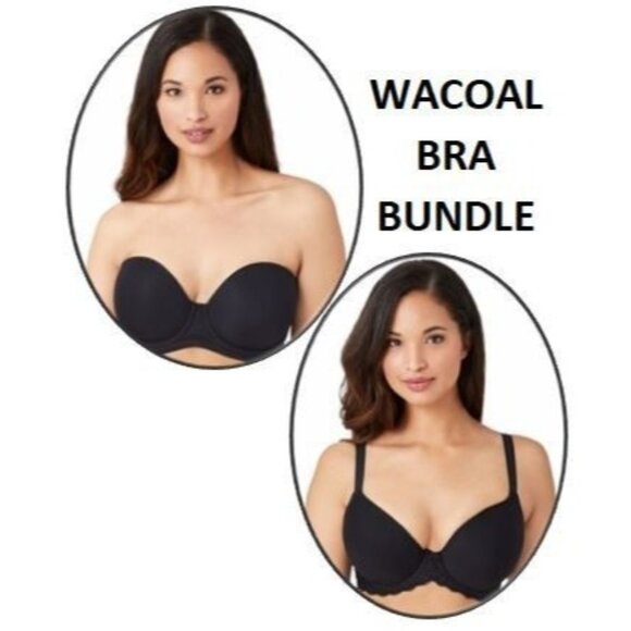 Wacoal Women's Red Carpet 3-In-1 Strapless & La Femme T-Shirt Bra Black Sz 36D - Picture 1 of 16